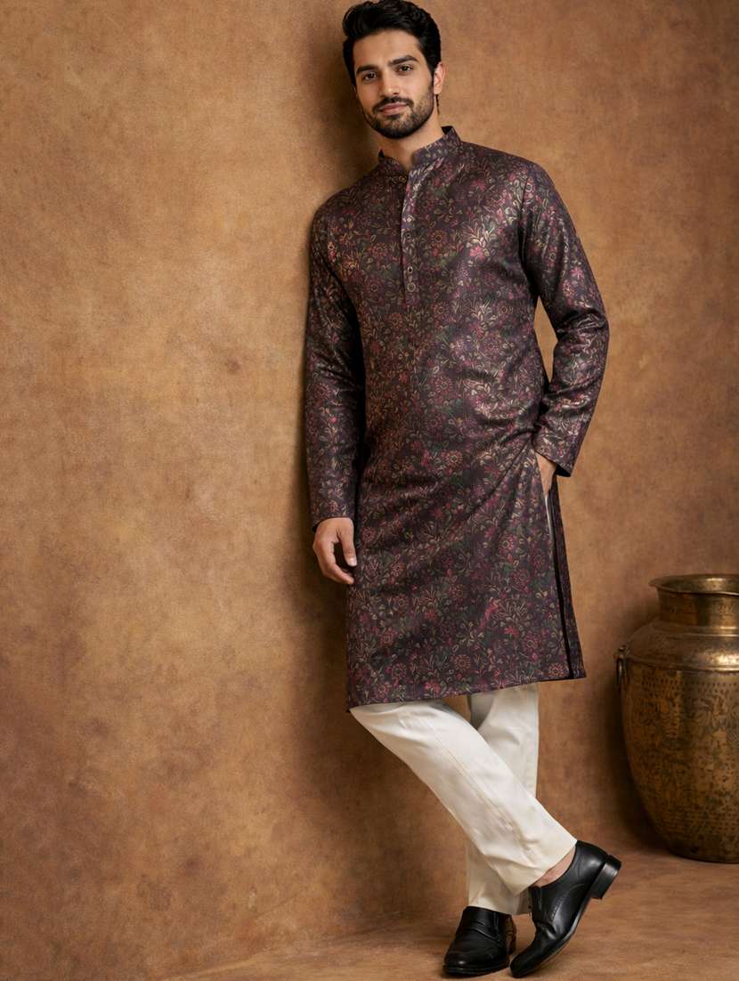 men floral mandarin neck kurta pyjama set - 22379232 -  Standard Image - 1