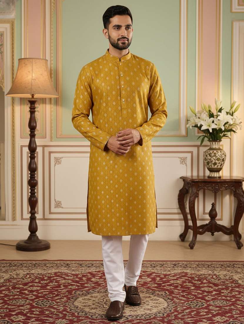 men printed mandarin neck kurta pyjama set - 22379239 -  Standard Image - 1
