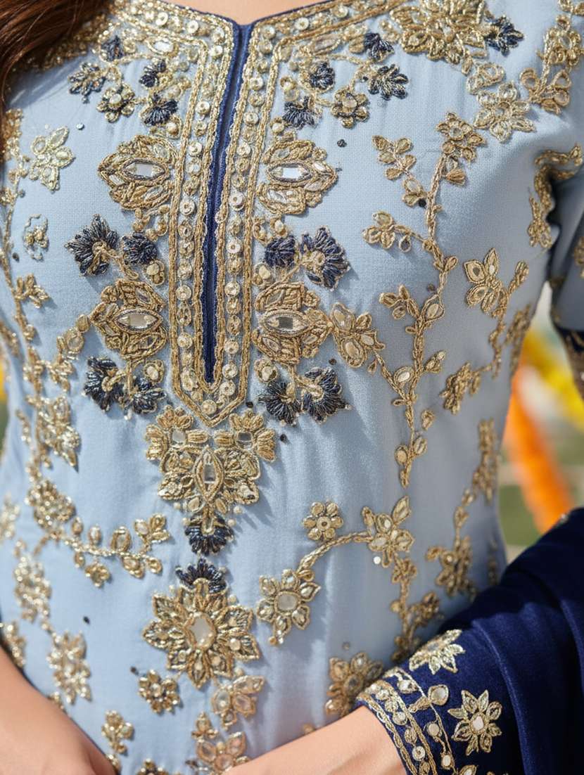 women solid with work semi-stitched suit set - 22379273 -  Standard Image - 1