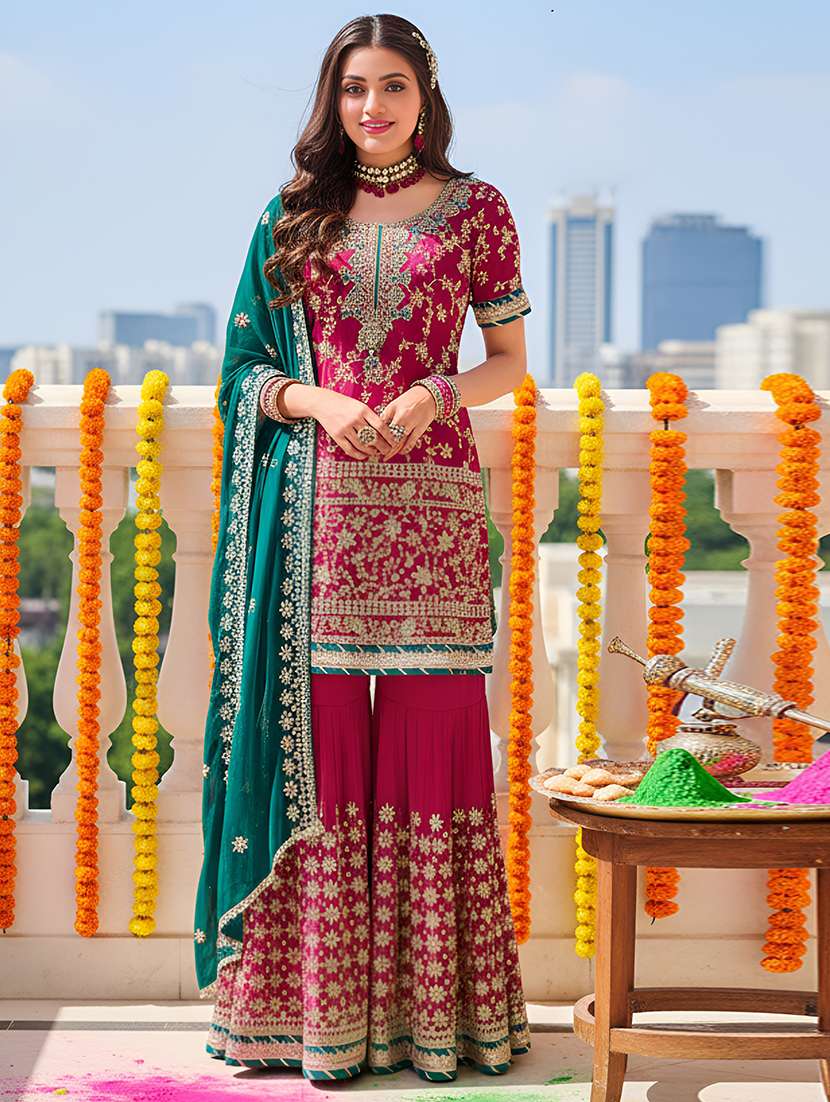 women solid with work semi-stitched suit set