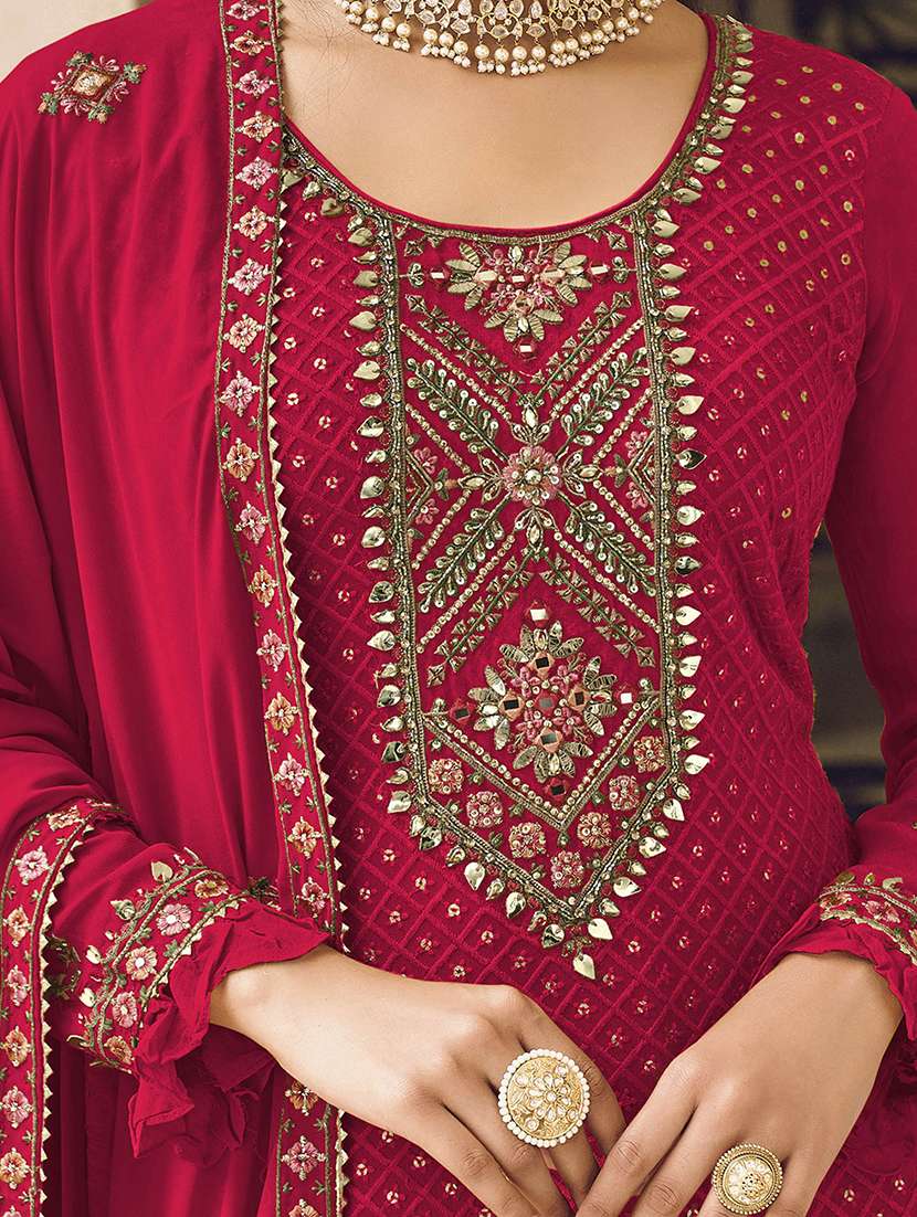 women solid with work semi-stitched suit set - 22379276 -  Standard Image - 1