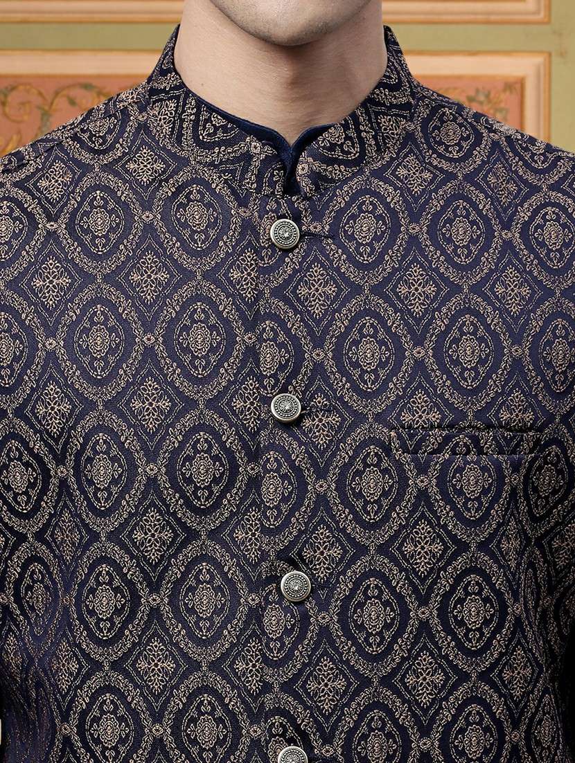 men self design mandarin neck nehru jacket - 22379297 -  Standard Image - 1