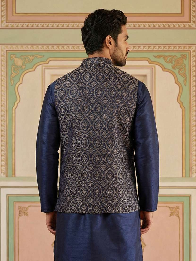 men self design mandarin neck nehru jacket - 22379297 -  Standard Image - 4