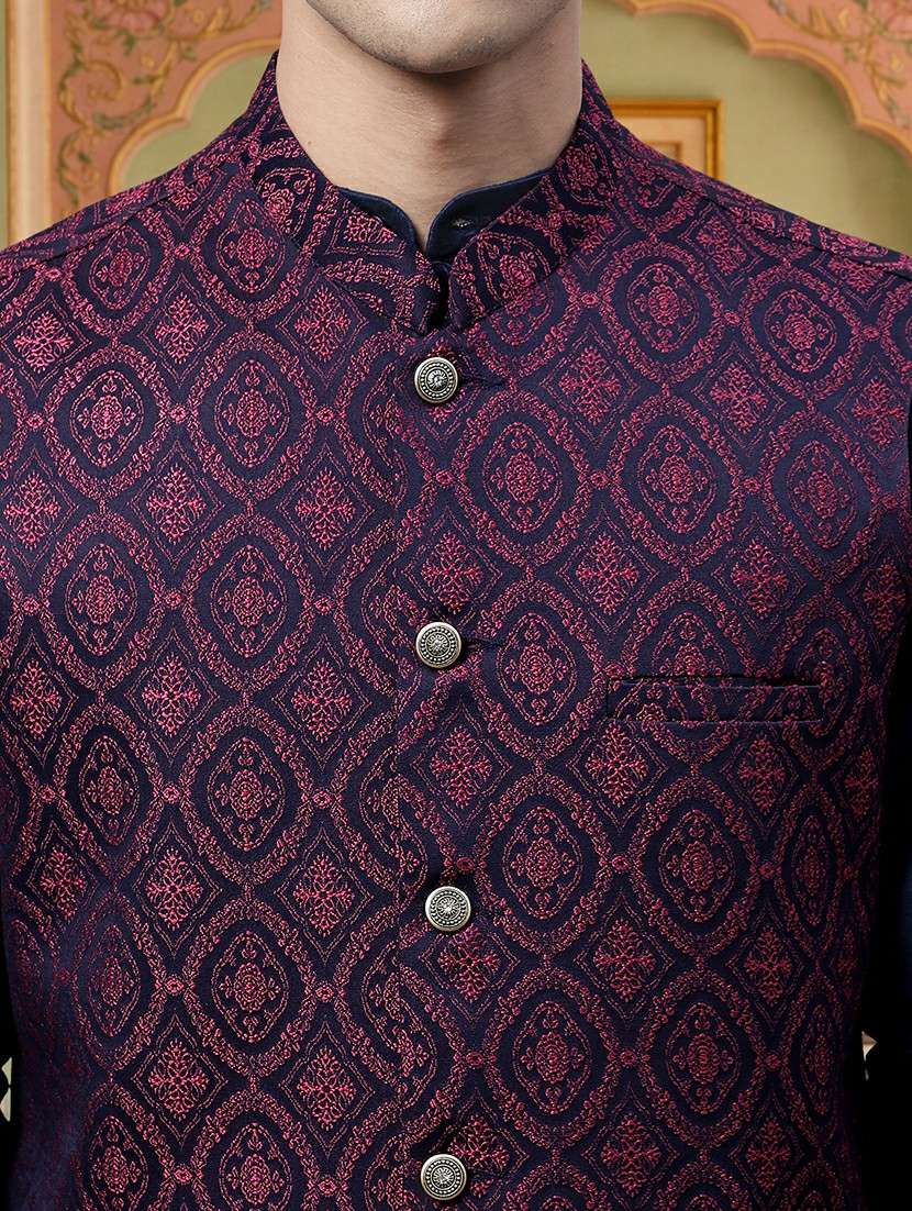 men self design mandarin neck nehru jacket - 22379298 -  Standard Image - 1