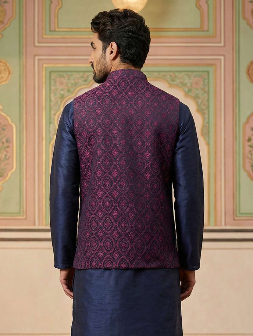 men self design mandarin neck nehru jacket - 22379298 -  Standard Image - 4