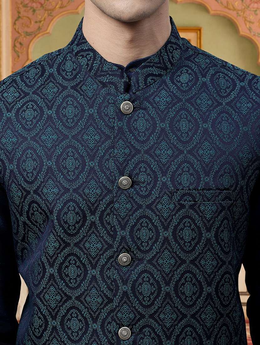 men self design mandarin neck nehru jacket - 22379299 -  Standard Image - 1