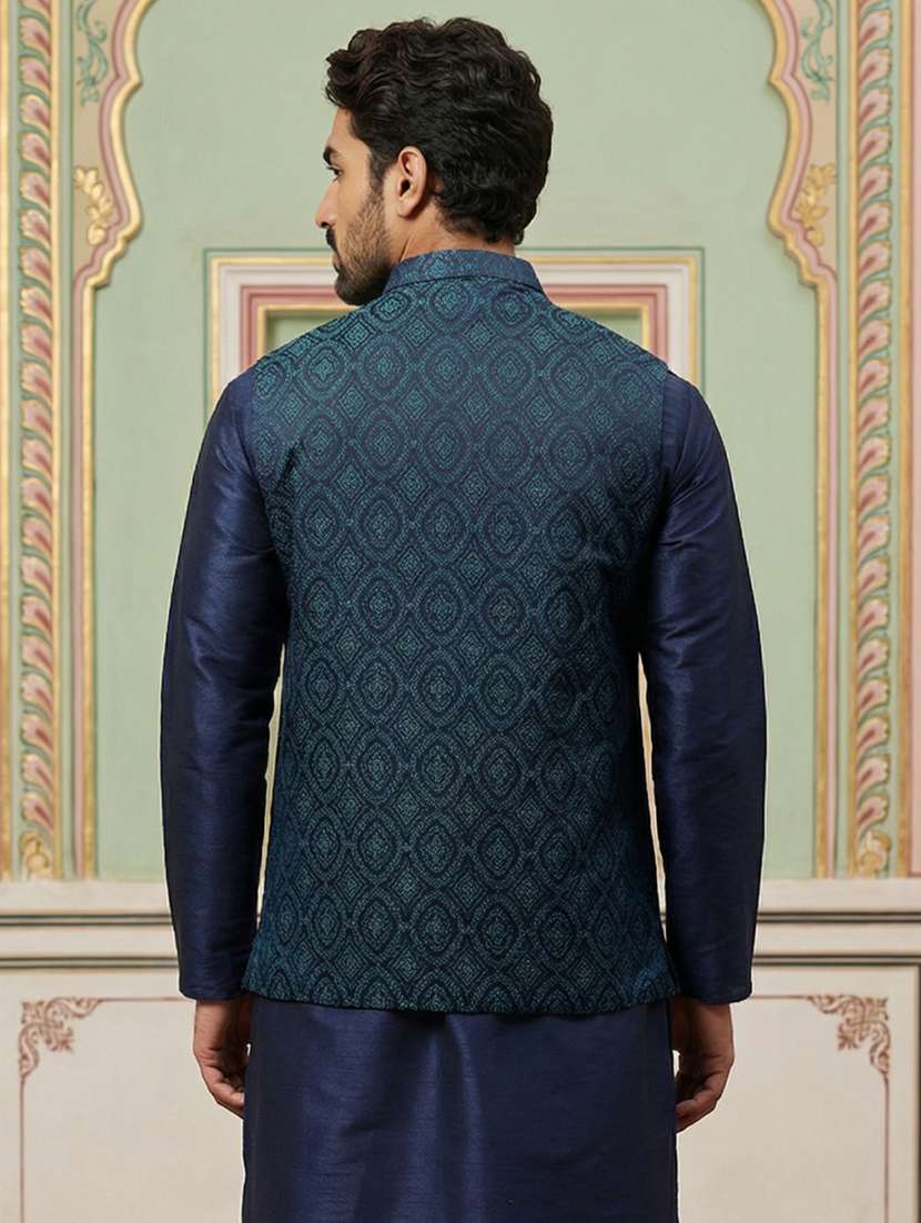 men self design mandarin neck nehru jacket - 22379299 -  Standard Image - 4