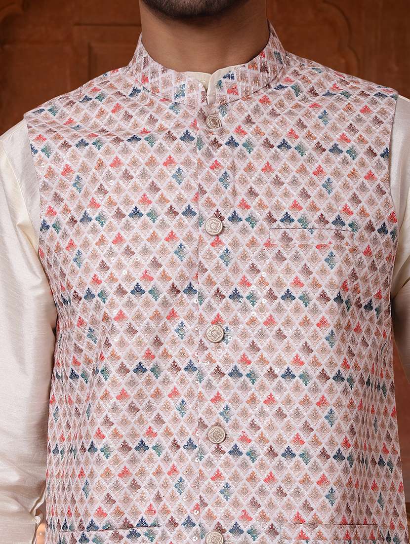 men printed mandarin neck nehru jacket - 22379300 -  Standard Image - 1