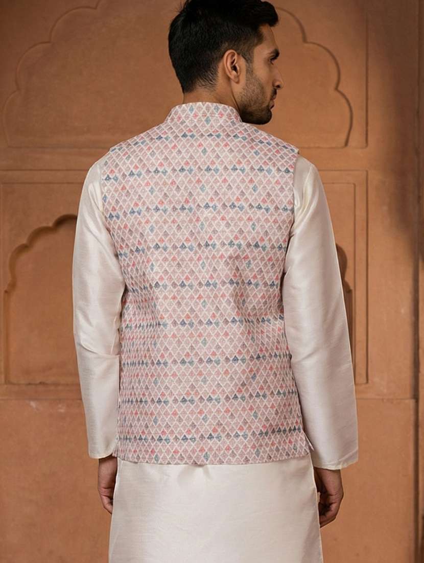 men printed mandarin neck nehru jacket - 22379300 -  Standard Image - 4