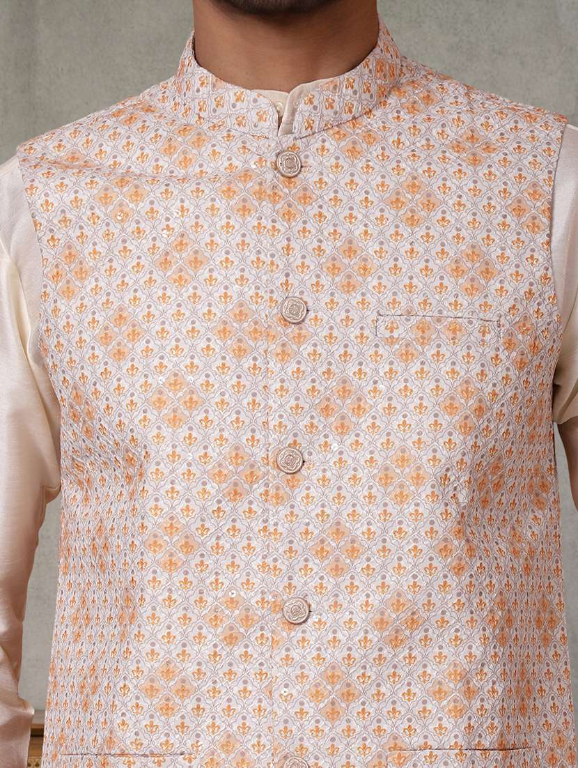 men printed mandarin neck nehru jacket - 22379302 -  Standard Image - 1