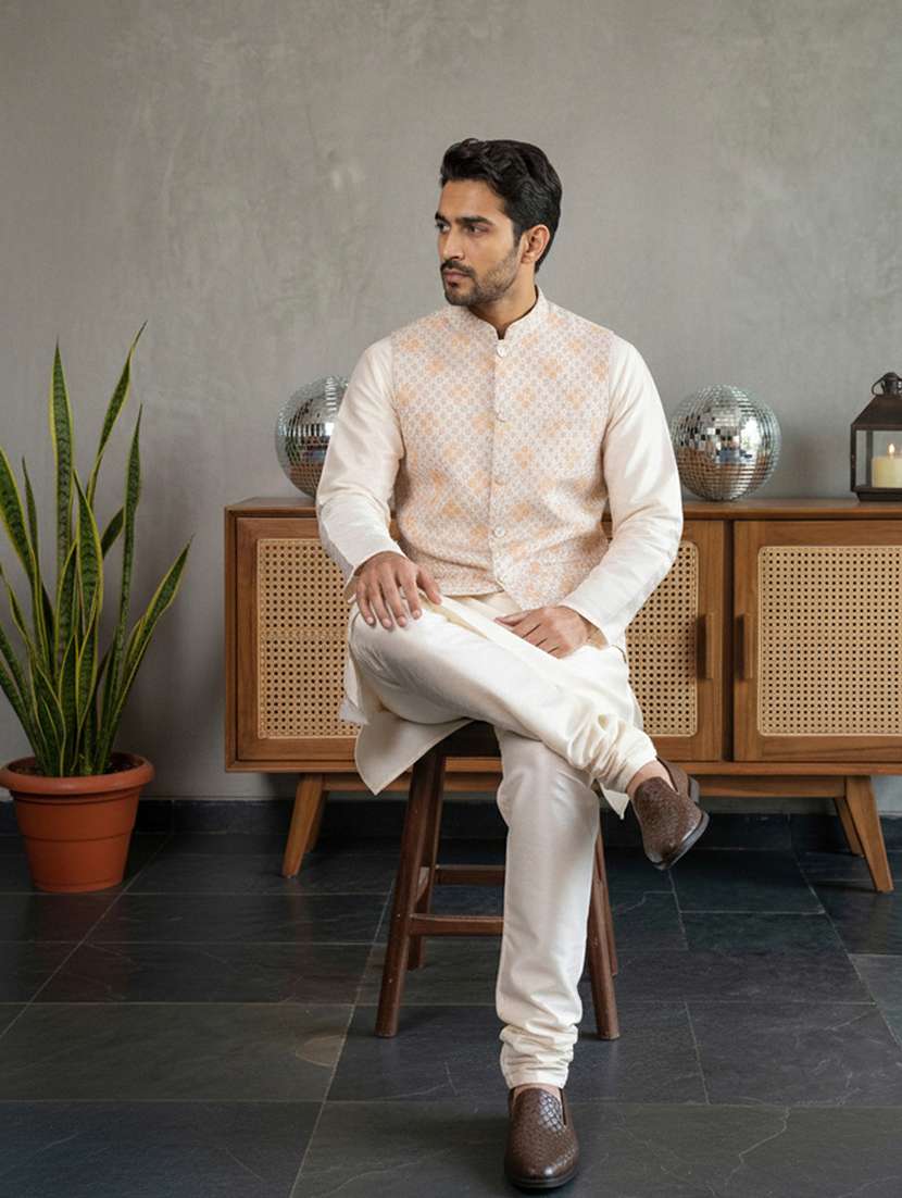 men printed mandarin neck nehru jacket - 22379302 -  Standard Image - 4