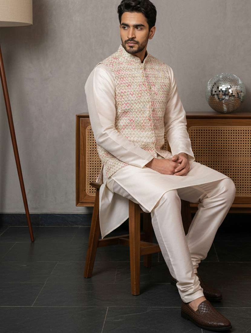 men printed mandarin neck nehru jacket - 22379303 -  Standard Image - 4