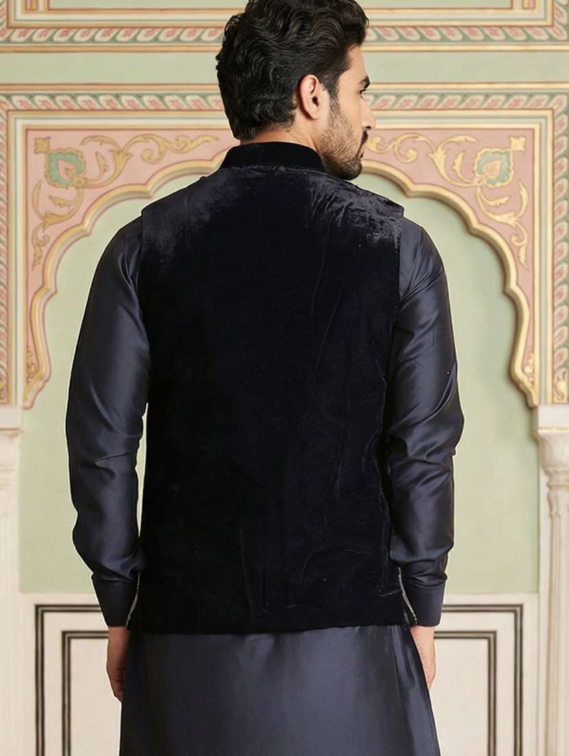 men solid with work mandarin neck nehru jacket - 22379308 -  Standard Image - 4