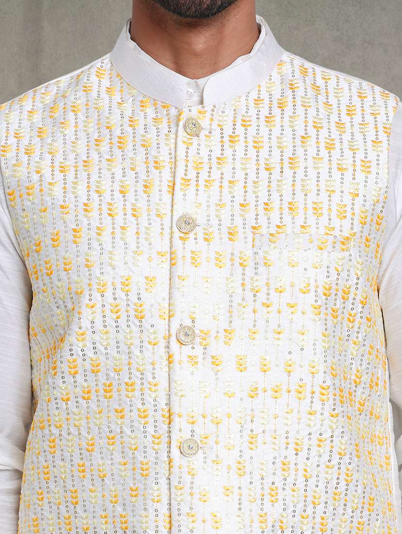 men solid with work mandarin neck nehru jacket - 22379312 -  Standard Image - 1