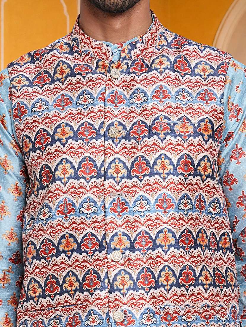 men printed mandarin neck nehru jacket - 22379313 -  Standard Image - 1
