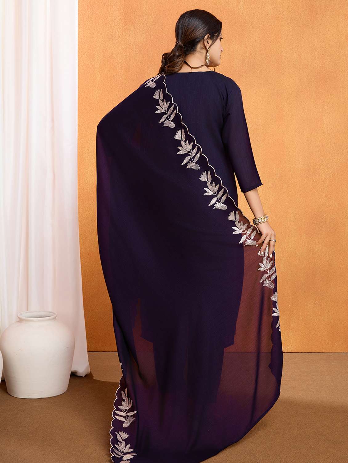 women solid with work three quarter sleeve kurta pant with dupatta set - 22379450 -  Standard Image - 4