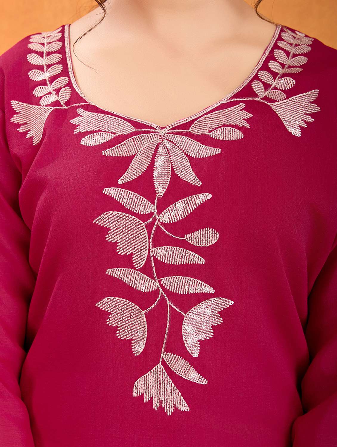 women solid with work three quarter sleeve kurta pant with dupatta set - 22379451 -  Standard Image - 6