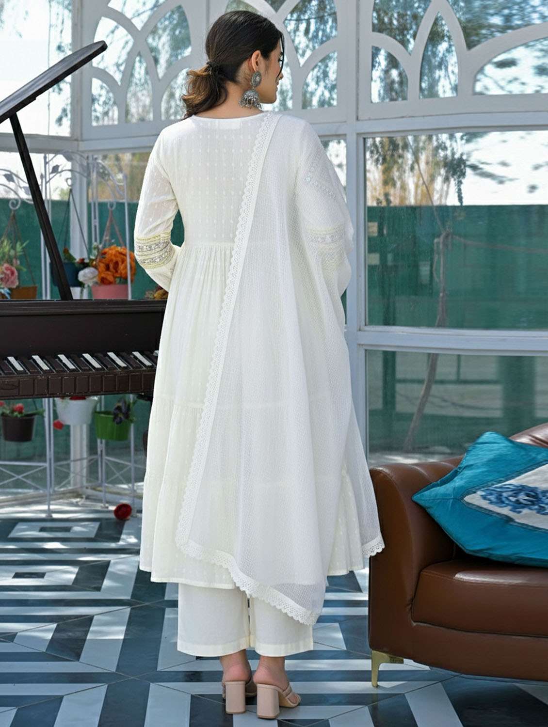 women self design three quarter sleeve kurta pant with dupatta set - 22379484 -  Standard Image - 4