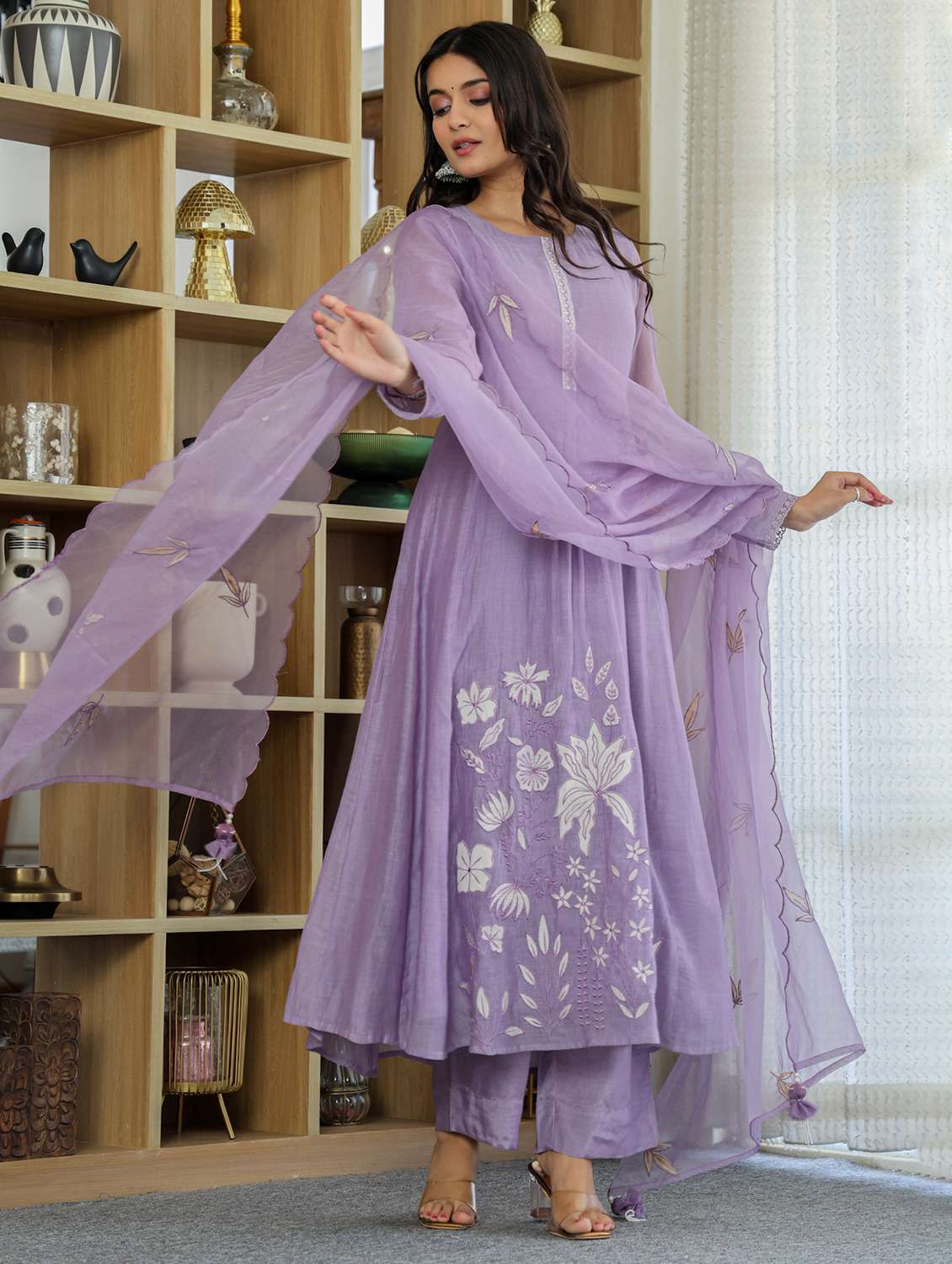 women solid with work long sleeve kurta pant with dupatta set - 22379487 -  Standard Image - 4