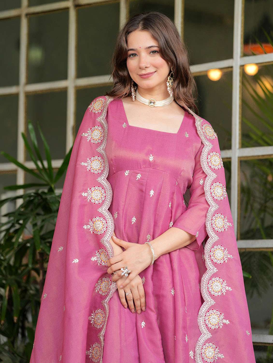 women solid with work three quarter sleeve kurta pant with dupatta set - 22379522 -  Standard Image - 1