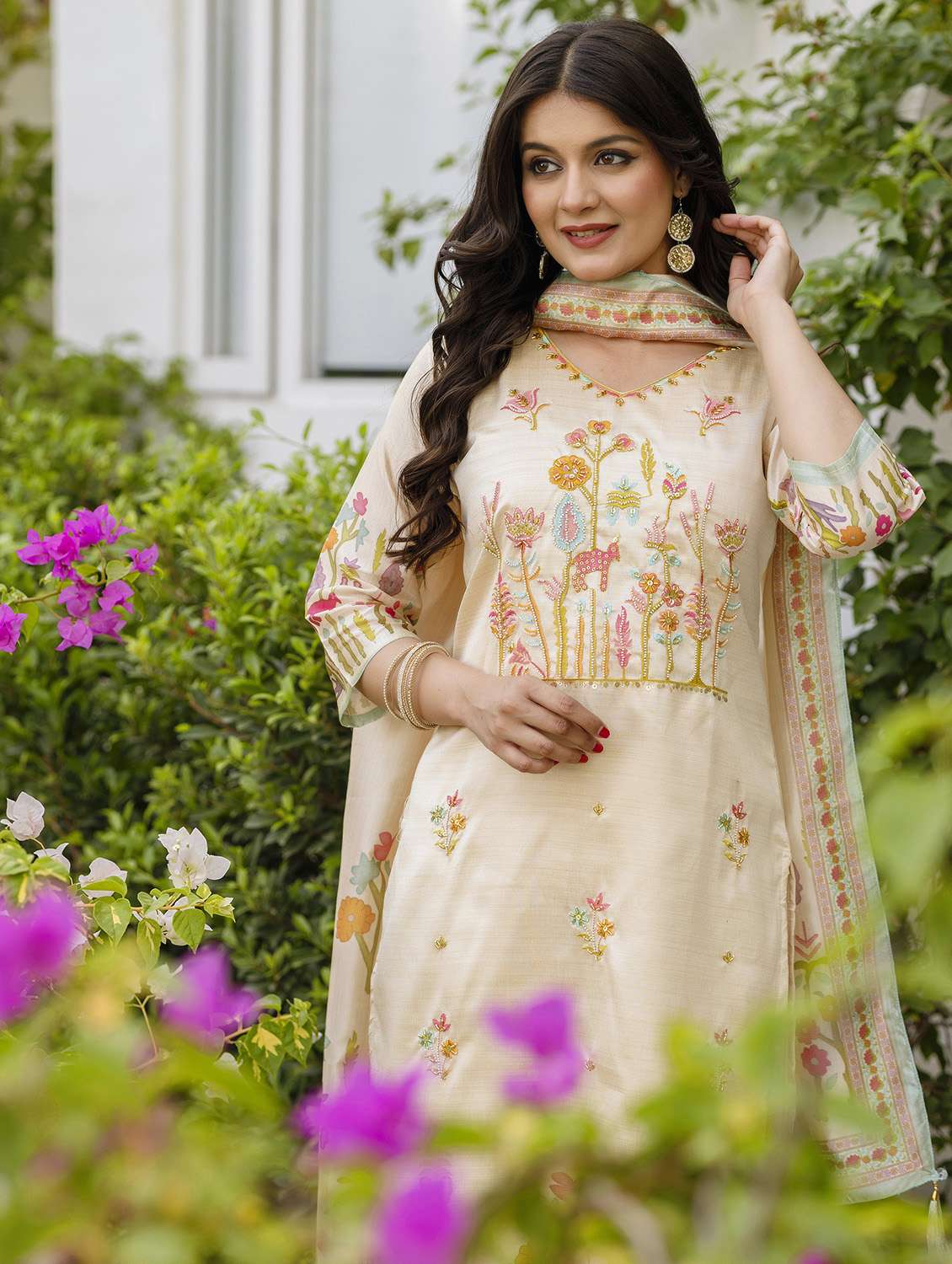 women printed three quarter sleeve kurta pant with dupatta set - 22379533 -  Standard Image - 1