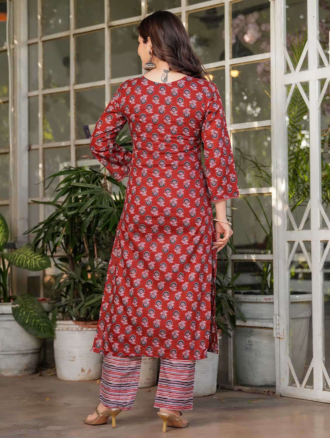women floral three quarter sleeve kurta pant with dupatta set - 22379553 -  Standard Image - 6