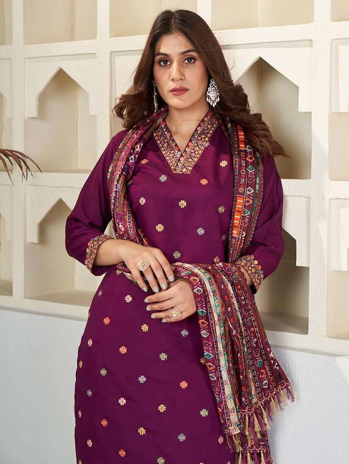 women self design three quarter sleeve kurta pant with dupatta set - 22379555 -  Standard Image - 1