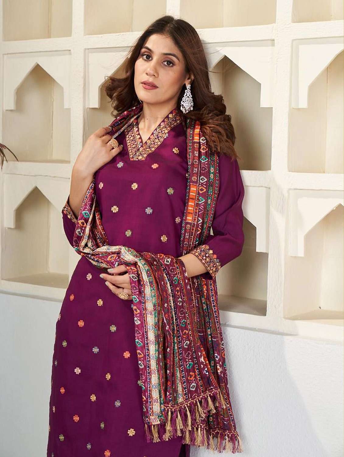 women self design three quarter sleeve kurta pant with dupatta set - 22379555 -  Standard Image - 4