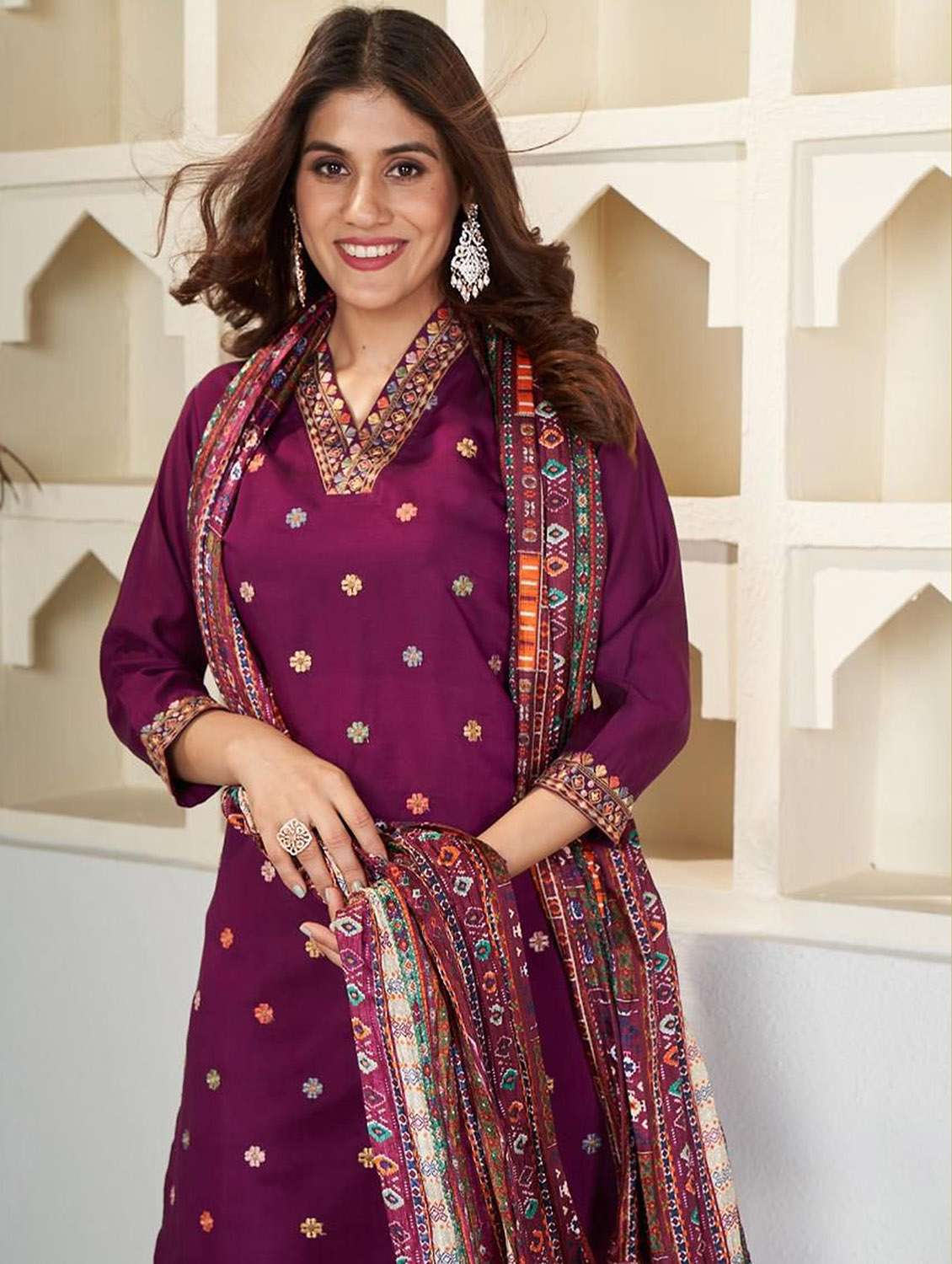 women self design three quarter sleeve kurta pant with dupatta set - 22379555 -  Standard Image - 6