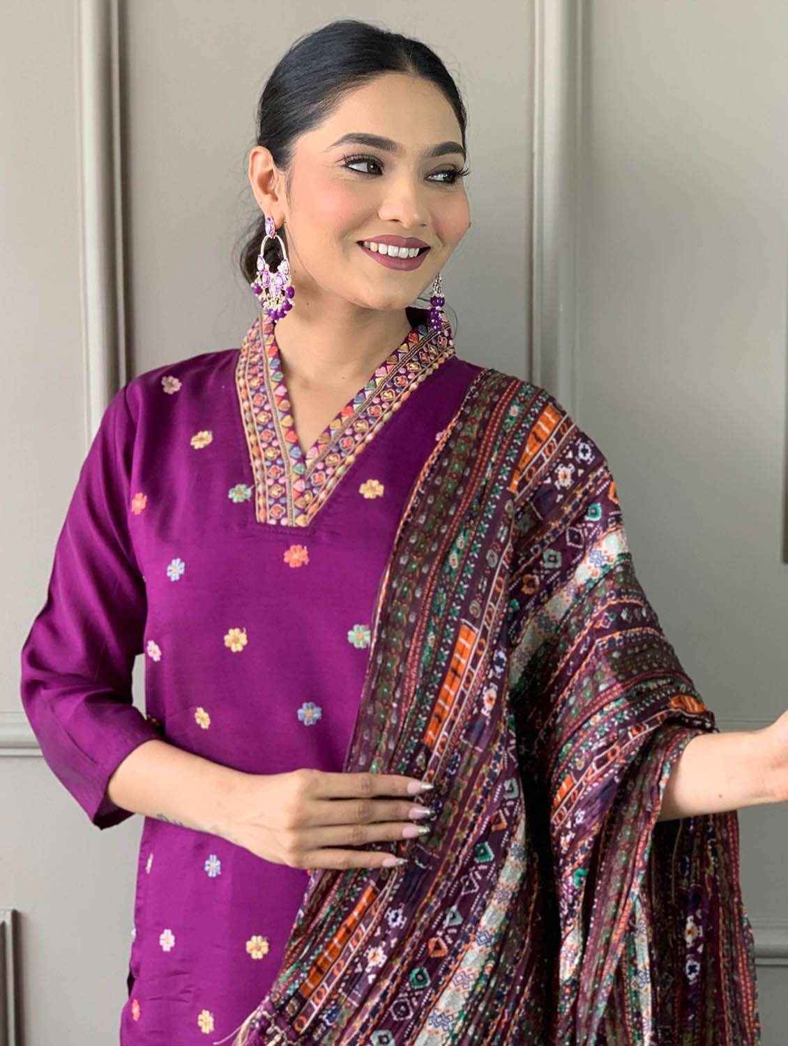 women self design three quarter sleeve kurta pant with dupatta set - 22379556 -  Standard Image - 1