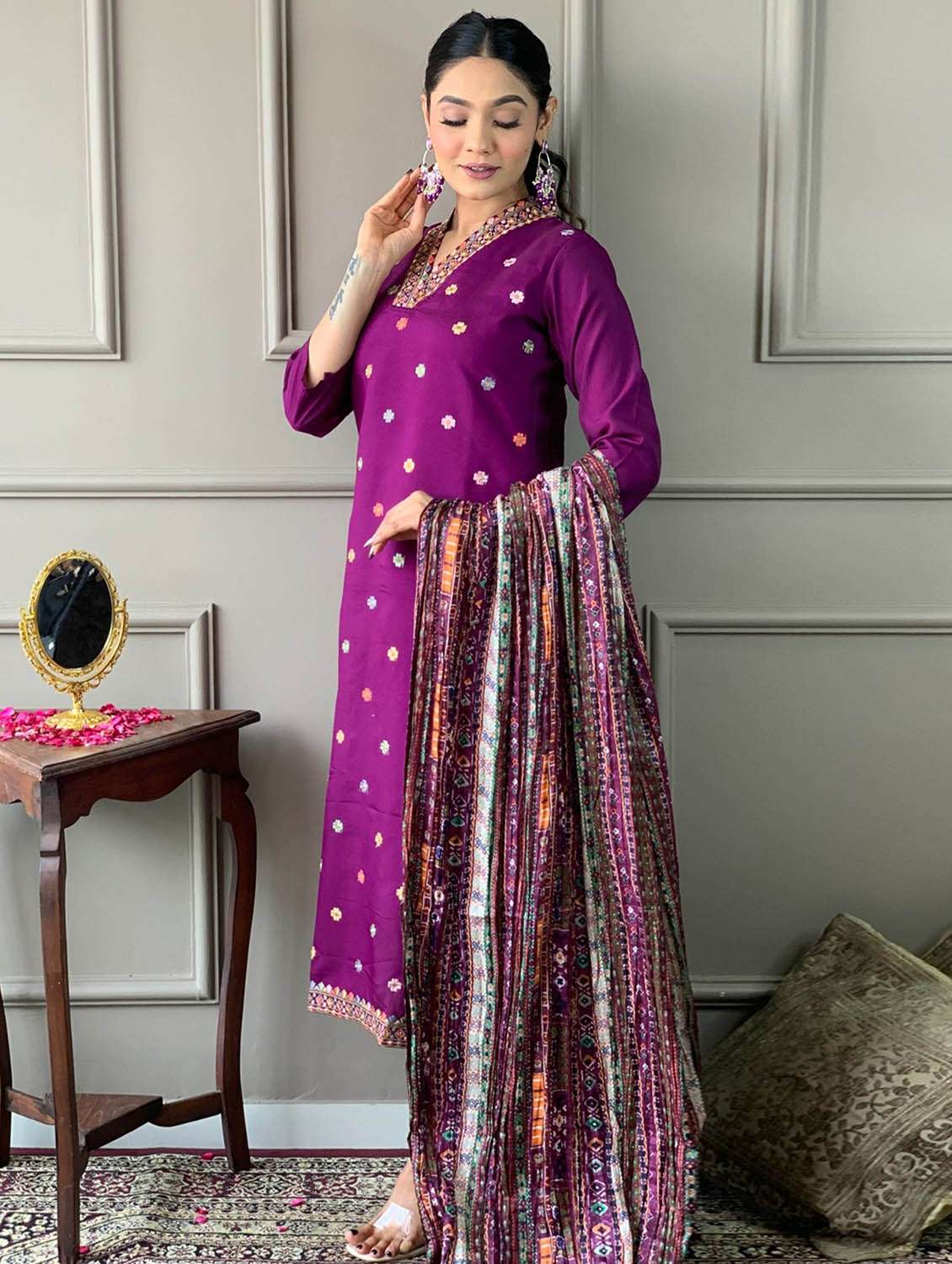 women self design three quarter sleeve kurta pant with dupatta set - 22379556 -  Standard Image - 6