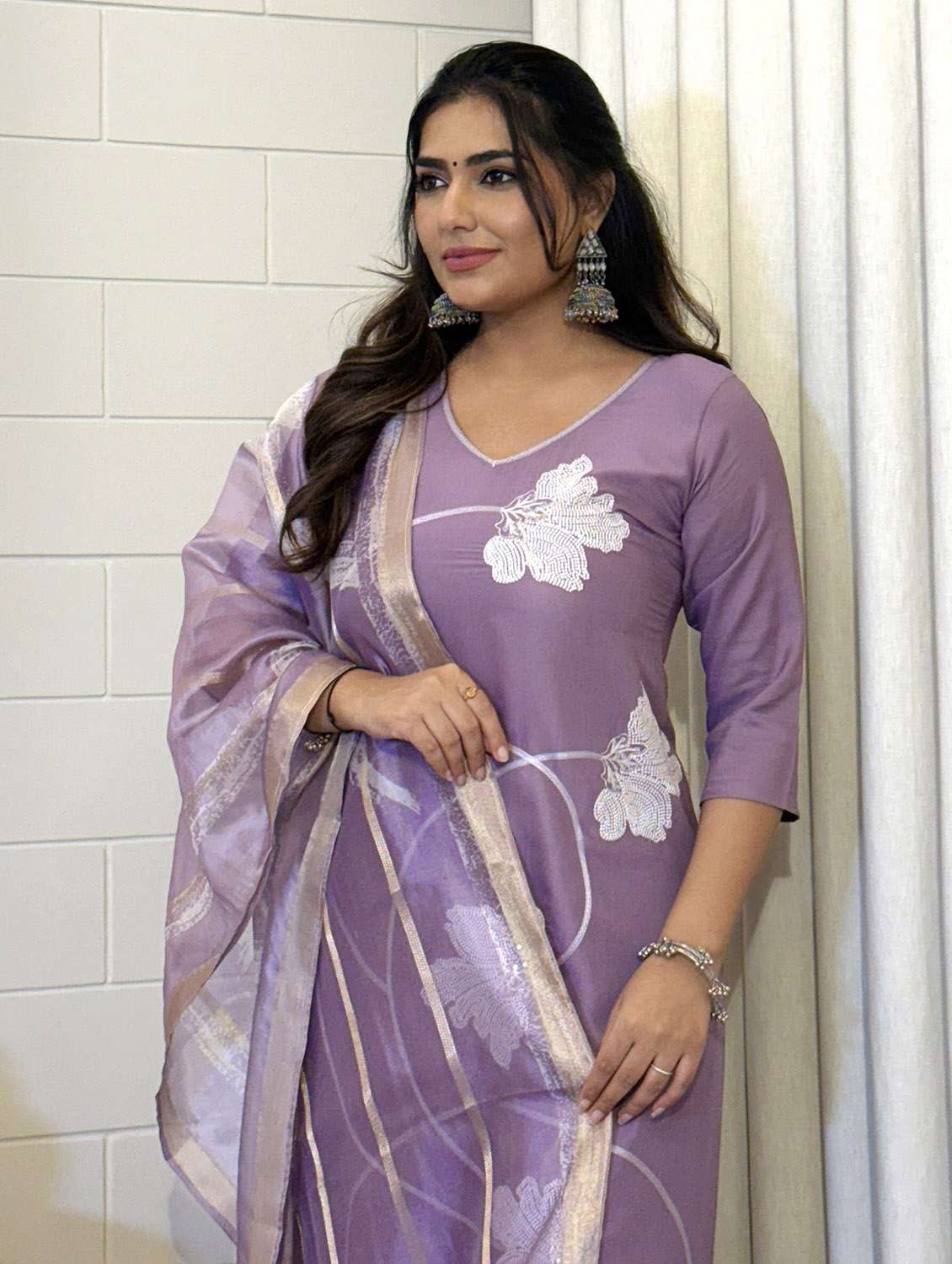 lavender rayon kurta dupatta  set - 22379607 -  Standard Image - 1