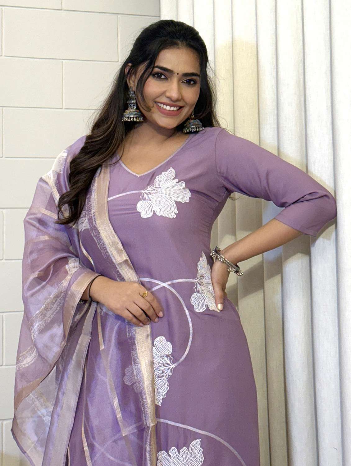 lavender rayon kurta dupatta  set - 22379607 -  Standard Image - 6