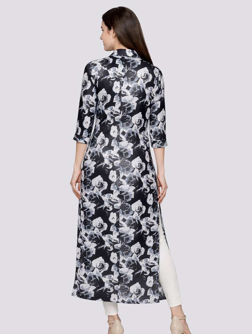 women printed crepe straight kurta - 22379614 -  Standard Image - 4
