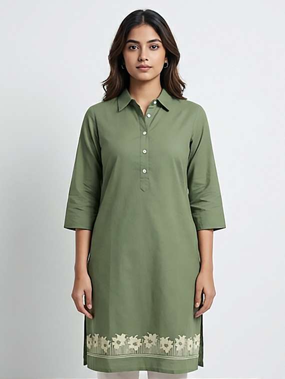 women printed three quarter sleeves straight kurta - 22379667 -  Standard Image - 1