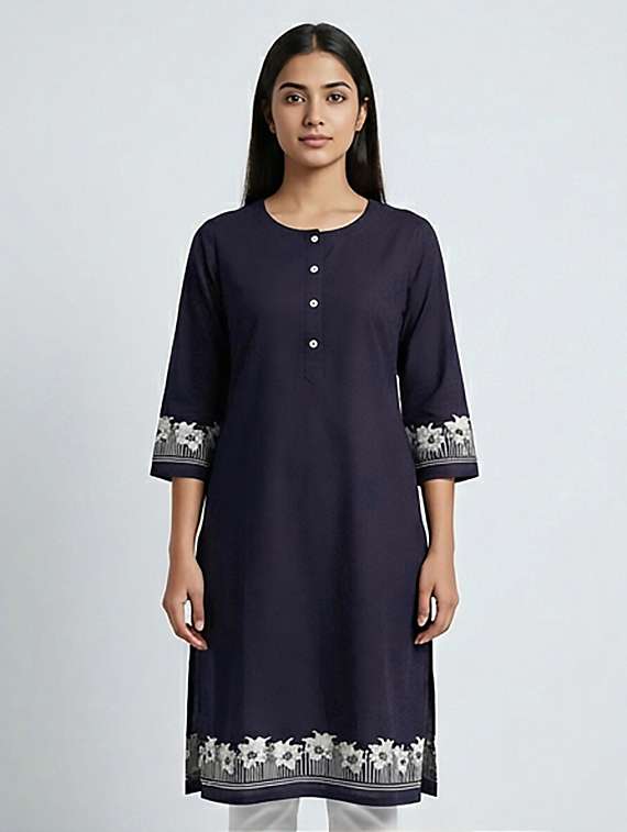 women printed three quarter sleeves straight kurta - 22379668 -  Standard Image - 1