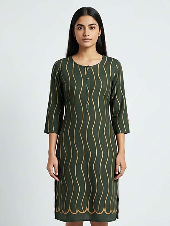 women printed three quarter sleeves straight kurta - 22379671 -  Standard Image - 1
