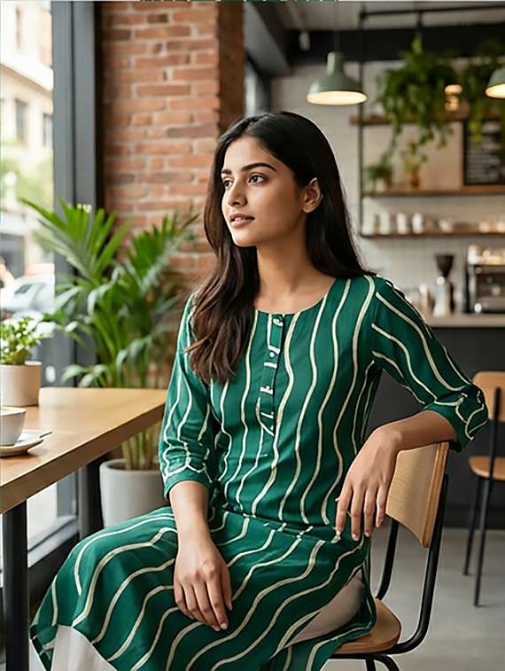 women printed three quarter sleeves straight kurta