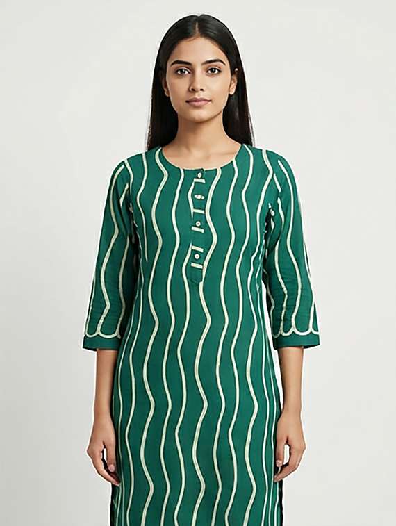 women printed three quarter sleeves straight kurta - 22379672 -  Standard Image - 1