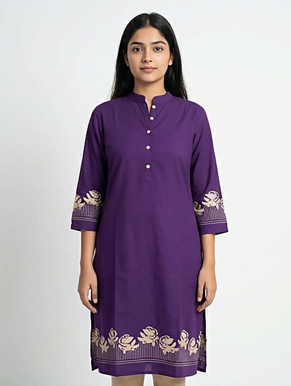 women printed three quarter sleeves straight kurta - 22379682 -  Standard Image - 1