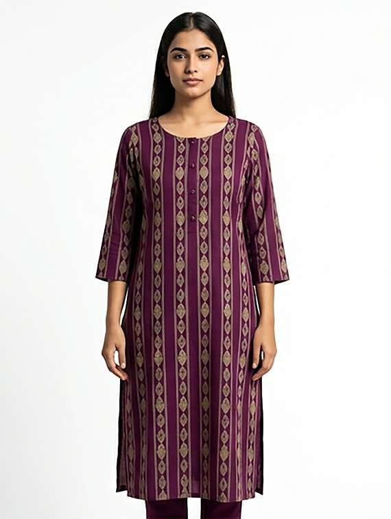 women printed three quarter sleeves straight kurta - 22379684 -  Standard Image - 1