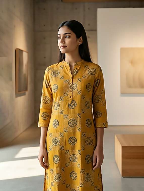 women printed three quarter sleeves straight kurta - 22379685 -  Standard Image - 1