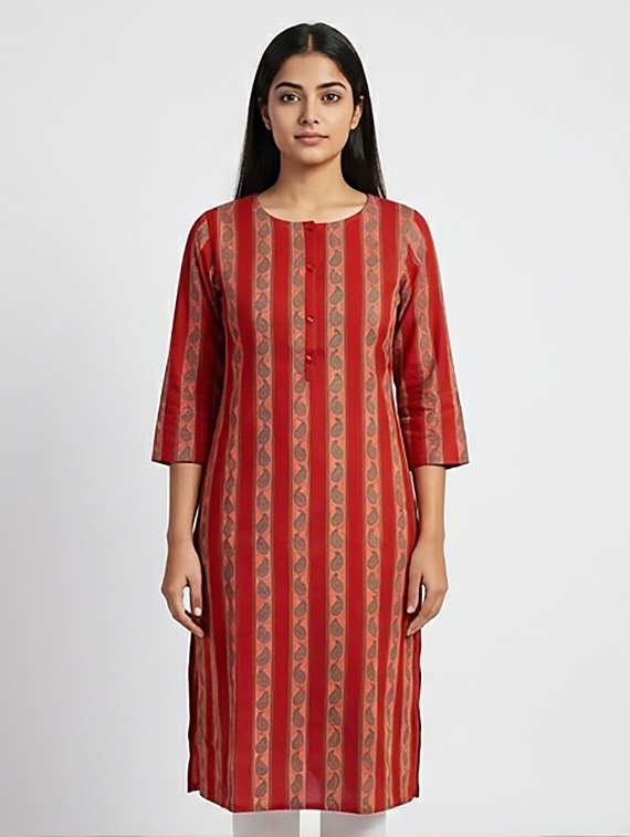 women printed three quarter sleeves straight kurta - 22379686 -  Standard Image - 1