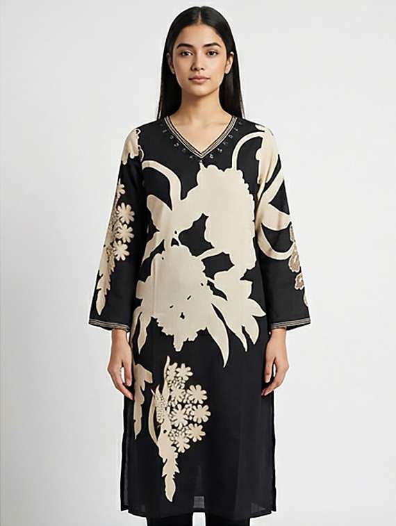 women printed three quarter sleeves straight kurta - 22379691 -  Standard Image - 1