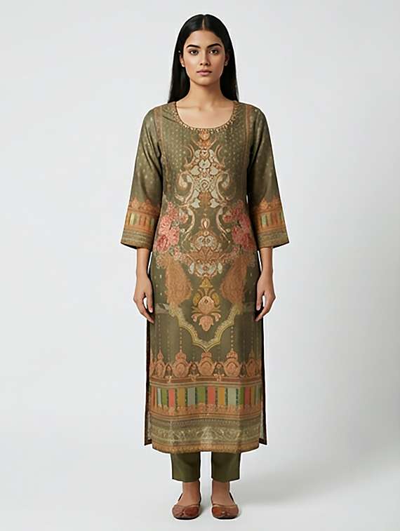 women printed three quarter sleeves straight kurta - 22379696 -  Standard Image - 1