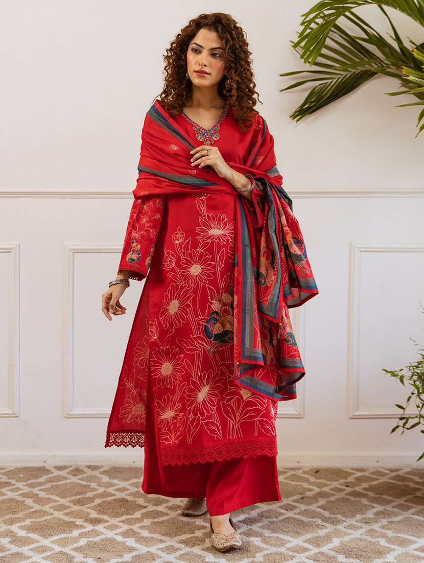 women printed kurta and palazzo with dupatta set - 22379744 -  Standard Image - 1