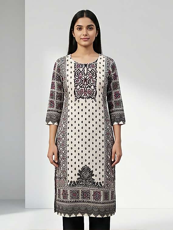 women printed three quarter sleeves kurta and pant set - 22379753 -  Standard Image - 1
