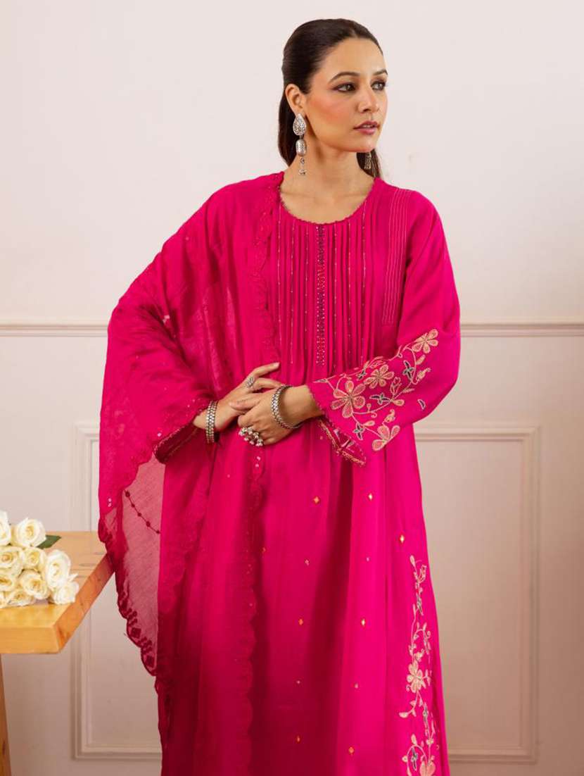 women embroidered kurta and pant with dupatta set - 22379765 -  Standard Image - 1