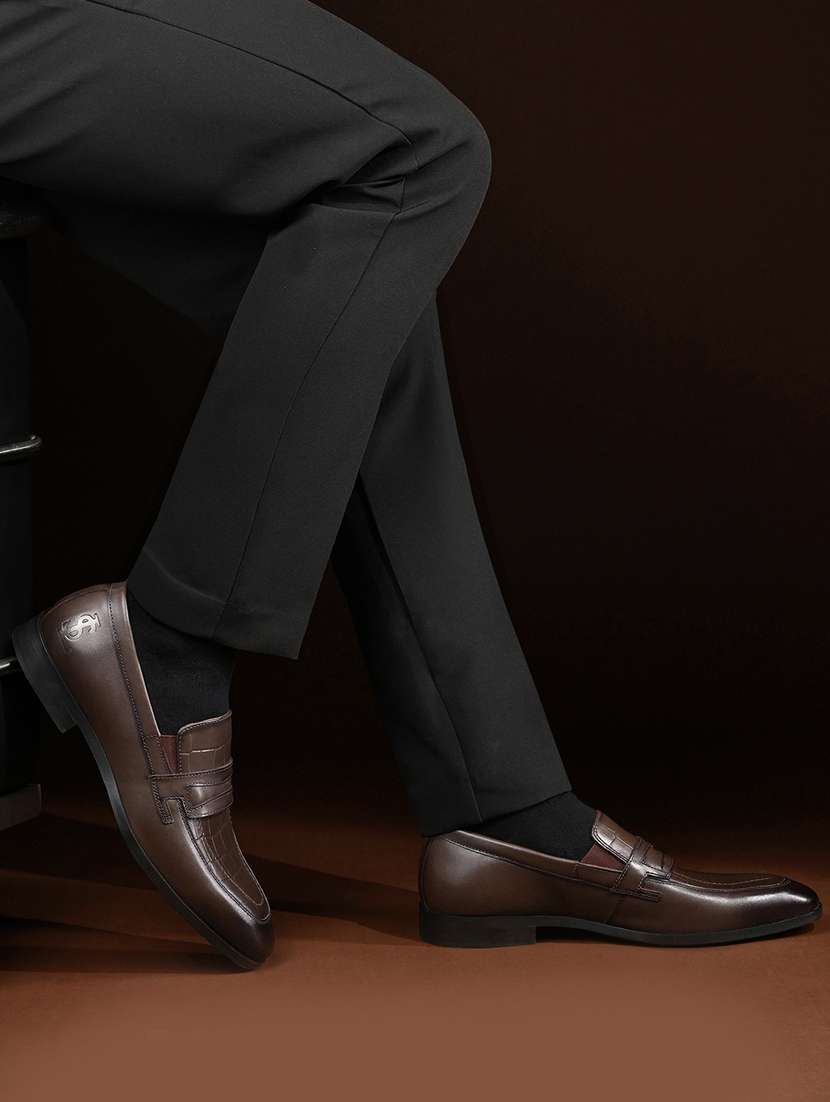 men textured slip on formal shoes - 22379771 -  Standard Image - 1