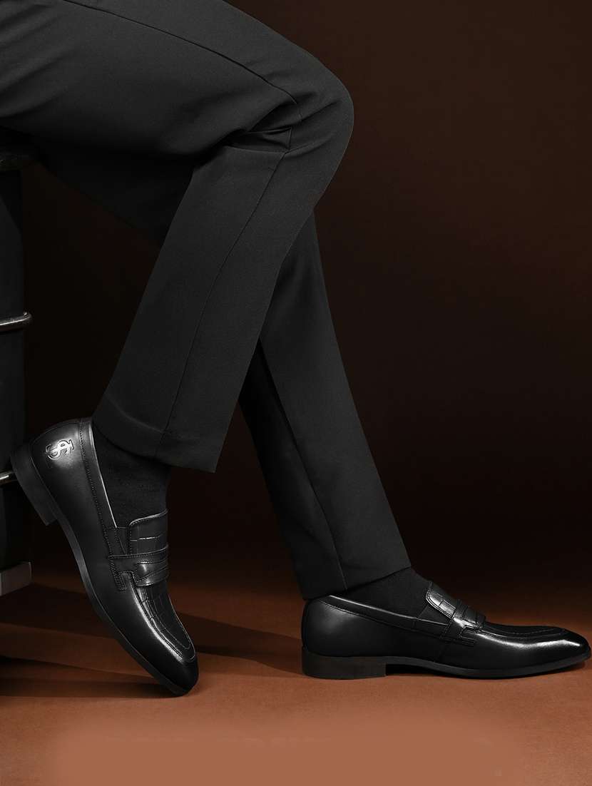 men textured slip on formal shoes - 22379772 -  Standard Image - 1